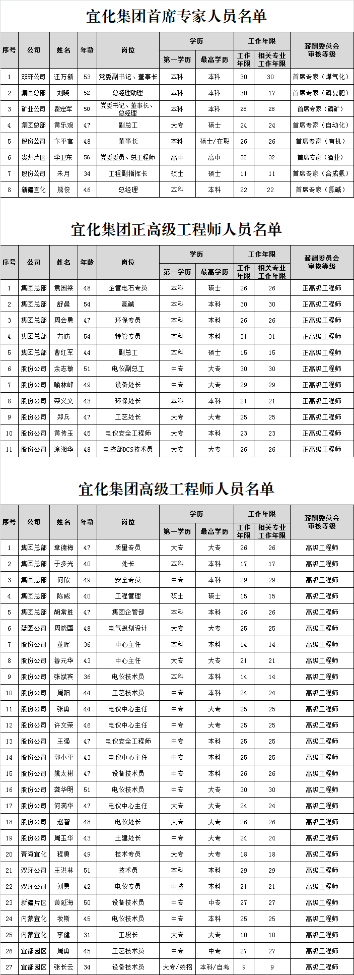 宜化集團首席專家、正高級工程師、高級工程師評審結果公示(圖1)