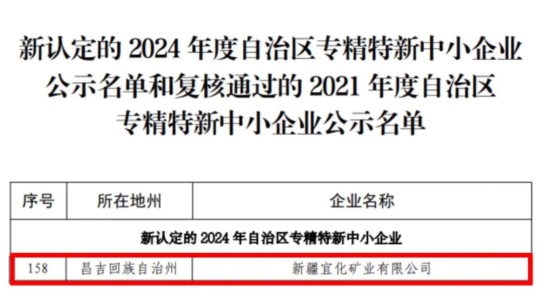 新疆宜化礦業(yè)獲評新疆維吾爾自治區(qū)“專精特新”中小企業(yè)稱號(圖2)